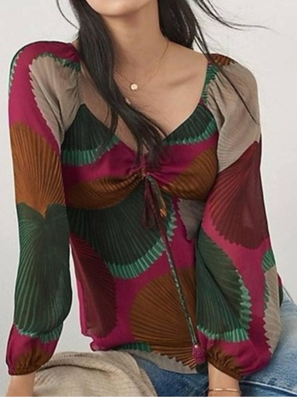 Anthropologie Farm Rio Katalina floral top blouse M Jewel tones